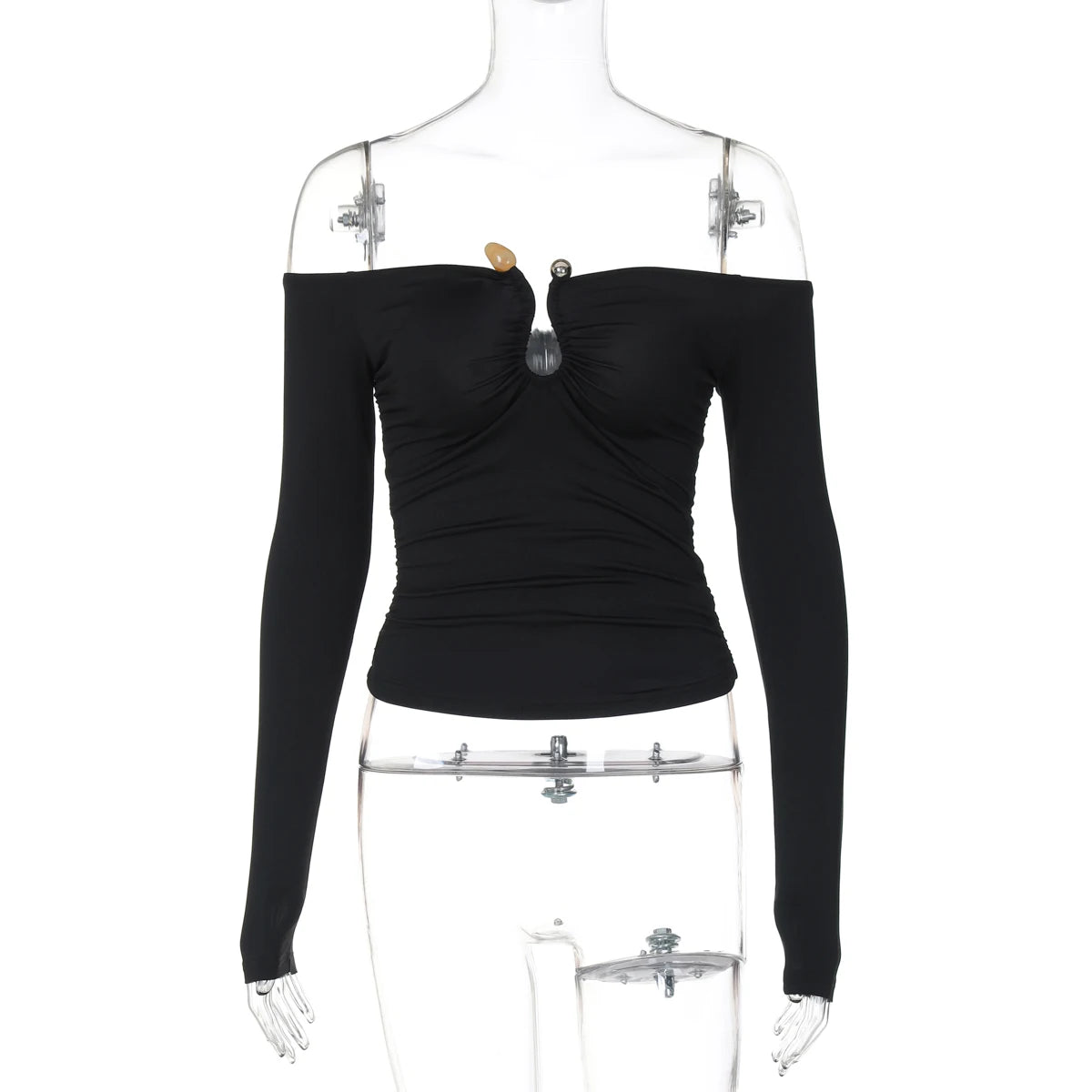 Lunivop Off The Shoulder Long Sleeve Hollow Out Slim Women'S Tops Tshirt Y2K Streetwear Casual Clothing Wholesale Korean