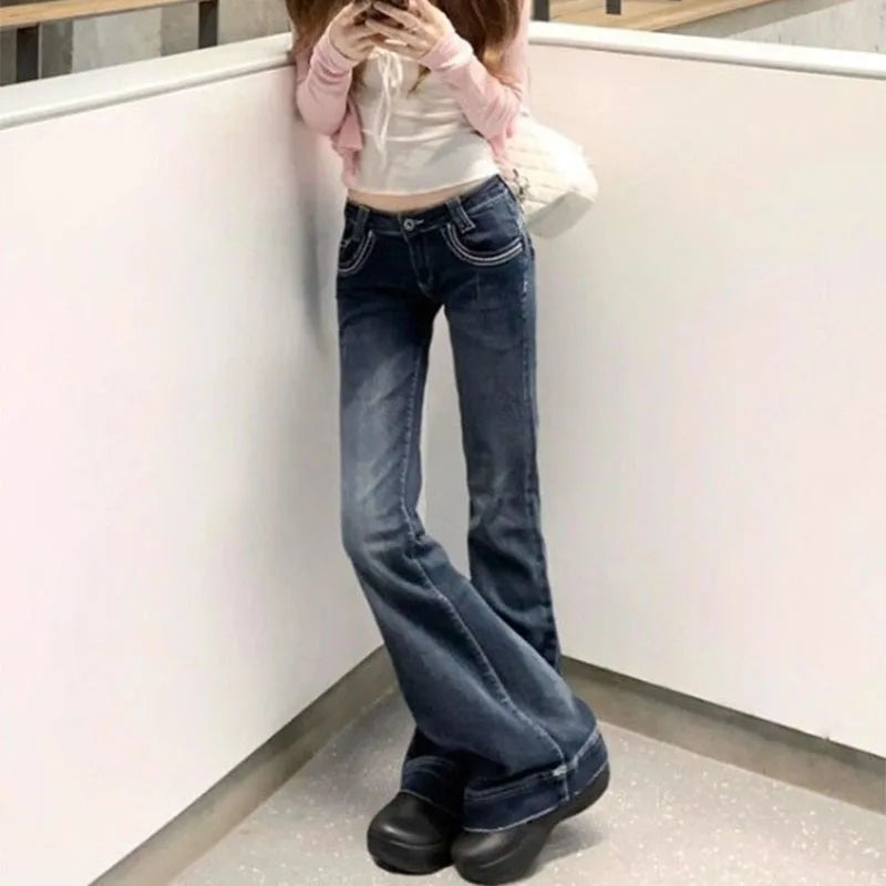 Lunivop  New Women's Denim Flared Trousers Fashion Streetwear Low-Waisted Y2K Jeans Female Versatile Vintage Slimming Cowboy Pants