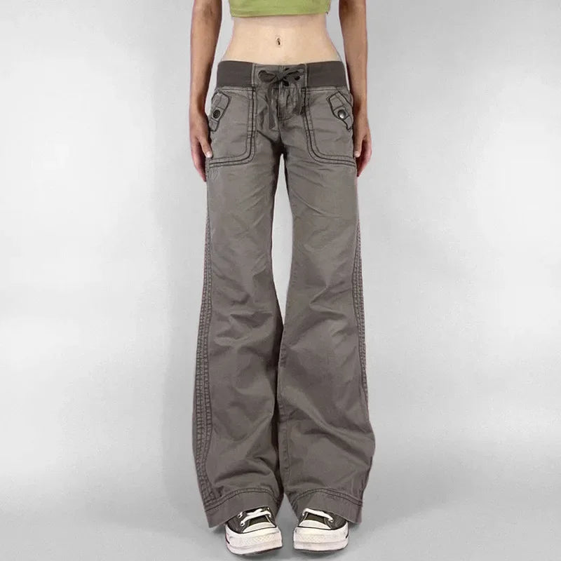 Lunivop Retro Lace-up Low Rise Pants Streetwear Patchwork Loose Casual  for Women Harajuku Straight Trousers Korean Fashion