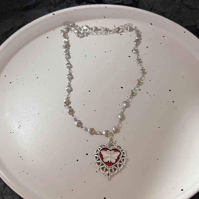 Lunivop Gothic Religious Cross Red Heart Pendant Necklace Set for Women Grunge Hip Hop Necklace Jewelry Gifts