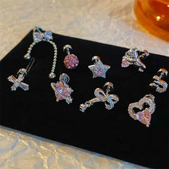 Lunivop 1 Pcs Cute Pink Zircon Bear Cross Love Heart 316L Stainless Steel Ear Bone Nail for Women Small Earrings Jewelry Birthday Gift