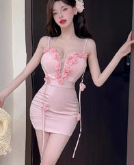 Lunivop  Woman Dress Flowers Sleeveless Flowers Backless Slim Sexy Sweet French Style Chic Party Mini Dresses Female Club