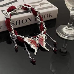 Lunivop Goth Punk Exaggerated Red Butterfly Pendant Short Choker Chain Necklace Women Charms Rave Jewelry Y2K EMO Scene Accessories