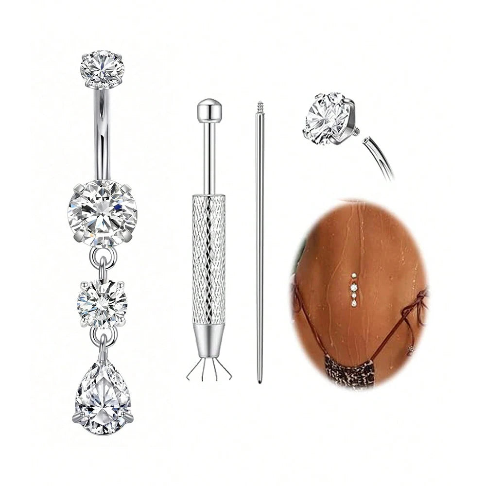 Lunivop  14G Internally Threaded Navel Piercing, CZ Waterdrop Dangle Belly Button Ring, Comes With Insertion Tool And Taper