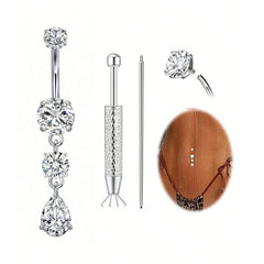 Lunivop  14G Internally Threaded Navel Piercing, CZ Waterdrop Dangle Belly Button Ring, Comes With Insertion Tool And Taper