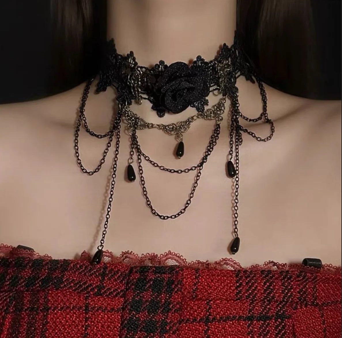 Lunivop Trendy Black Lace Flower Tassel Choker Necklace for Women Punk Gothic Halloween Chocker Jewelry Collar Accessories