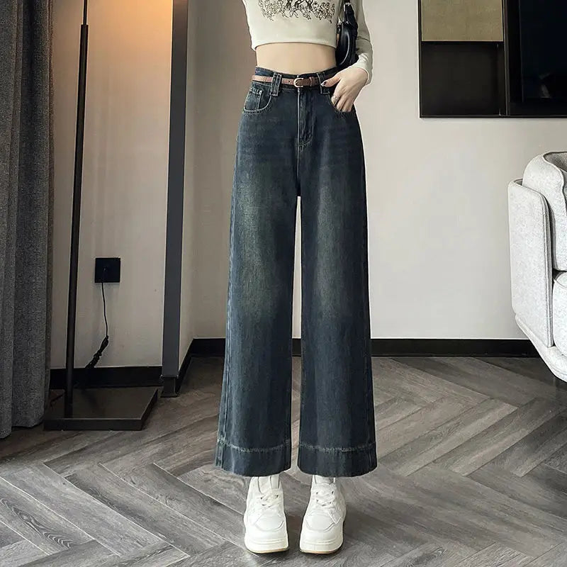 Lunivop  High Waist Retro Narrow Wide Leg Pants Women Winter New Slimming High Waist Loose Hanging Feel Ankle Length Casual Trousers
