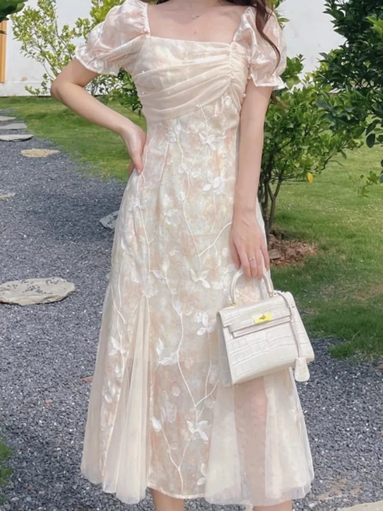 Lunivop  Women Fashion New Elegant Casual Dress Summer Vintage Chic Slim Floral Party Birthday Vestidos Female Clothes Long Robe