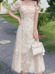 Lunivop  Women Fashion New Elegant Casual Dress Summer Vintage Chic Slim Floral Party Birthday Vestidos Female Clothes Long Robe