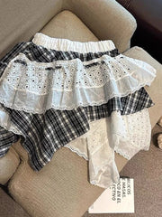 Lunivop  Y2K Plaid Patchwork Skirt Women Vintage Casual High Waist Streetwear Mini Skirts Retro Harajuku American Irregular Skirt