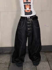 Lunivop  Y2K American Retro Baggy Denim Pants Women's High Waist Curved Wide Leg Denim Pants streetwear Multi Pocket Trousers Unisex