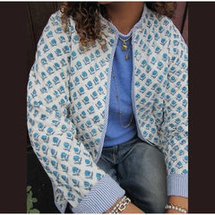 Lunivop  Printed Quilted Collared Women Padded Jacket Contrast Piped Pocket Autumn Playful Women Casual Cotton Coats Trendy Coat