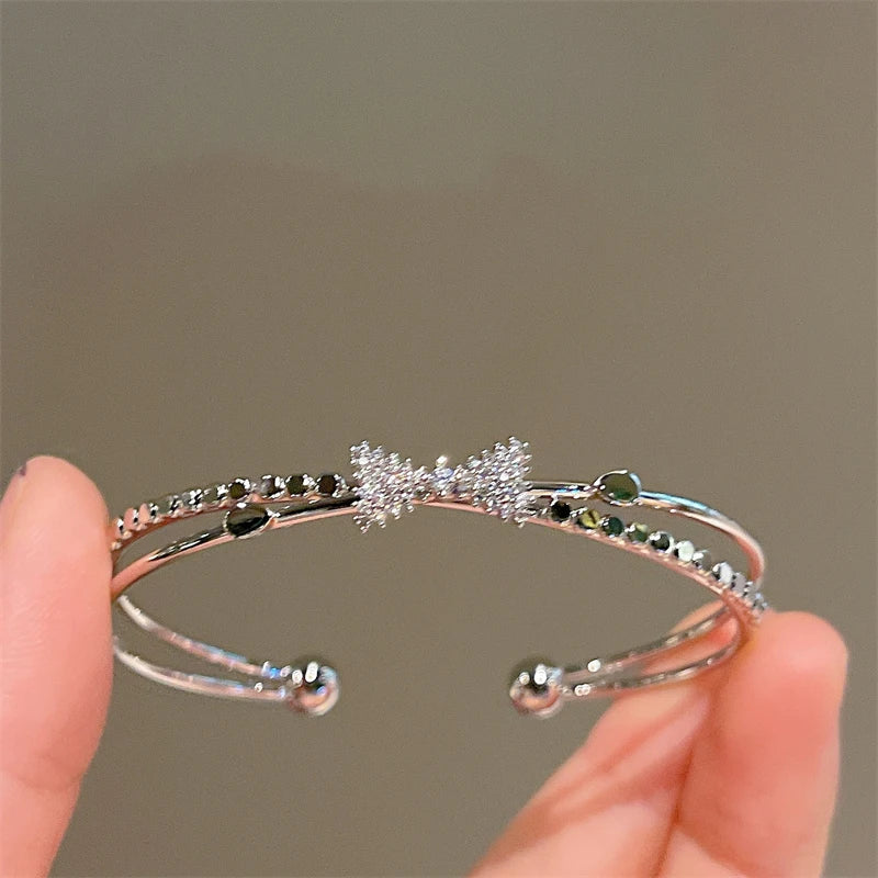 Lunivop Luxurious Shiny Zircon Copper Gold-plated Open Bracelets for Women New Fashion Full of Rhinestone Wedding Party Bangles Jewelry