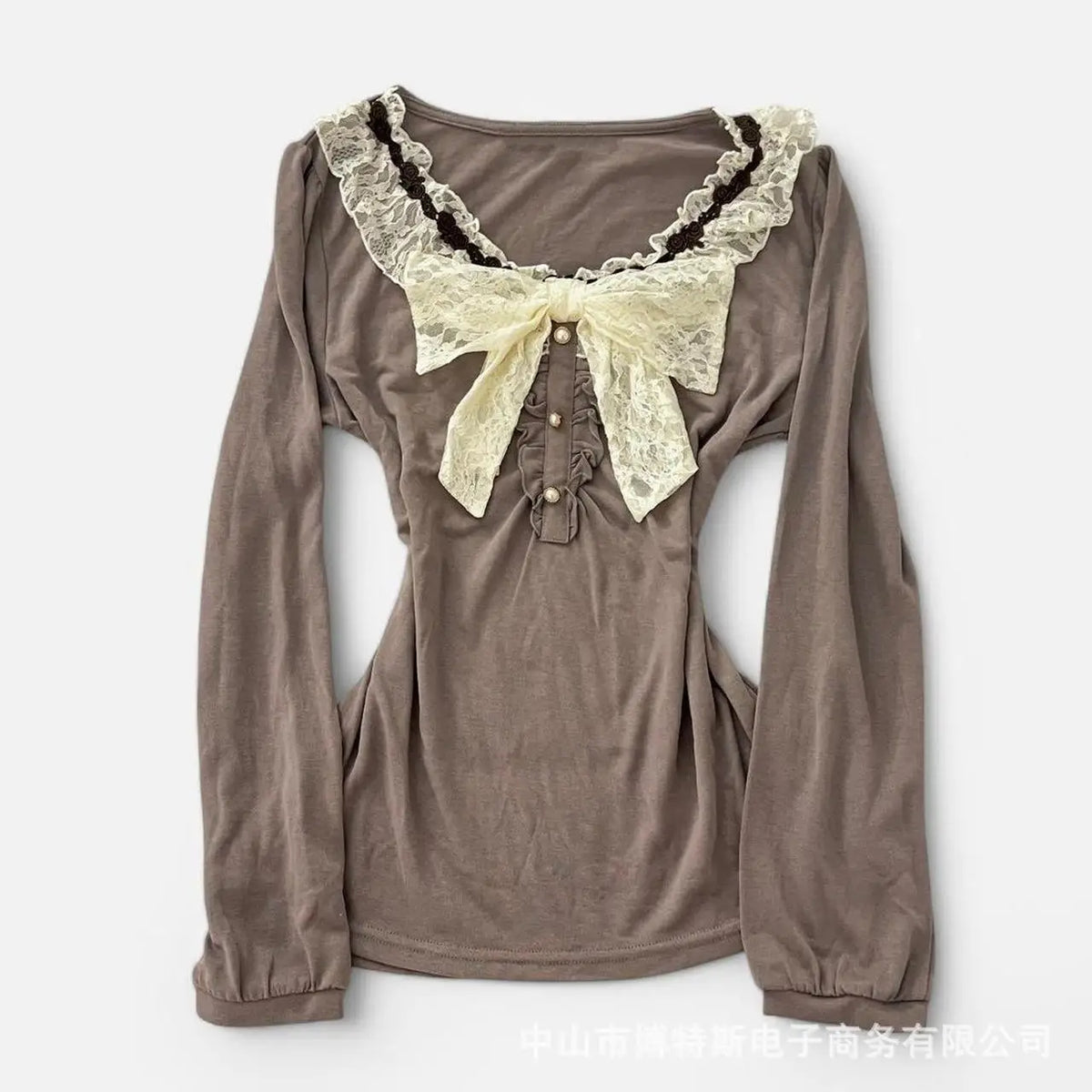 Lunivop  American Elegant Spliced Lace O Neck Bow Design Woemn T Shirts Y2k Aesthetic Vintage Spliced Pleated Clothes Harajuku Punk Tops