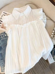 Lunivop  Elegant Sweet White Shirt Women Casual Ruffles Flying Sleeve Blouse Summer Cute Loose Design Female All Match Vintage Tops