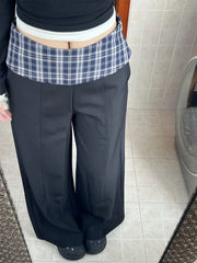 Lunivop  New Arrival Spliced High Waist Plaid Long Loose Pants Casual American Vintage Punk All Match Pant Summer Baggy Wide Leg Trousers