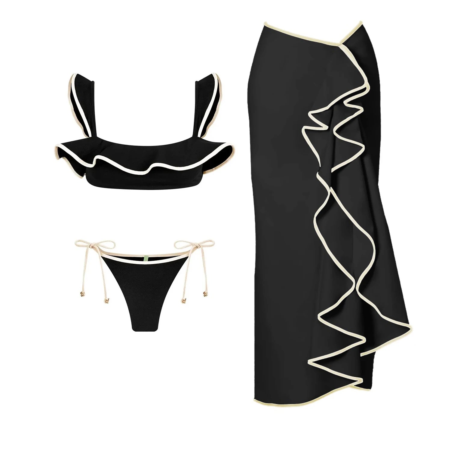 Lunivop   Sexy 3 Pieces Bikini Set Women Swimsuit With Midi Skirt Ruffle Swimwear Female Patchwork Biquini Elegant Bathingsuit Beachwear