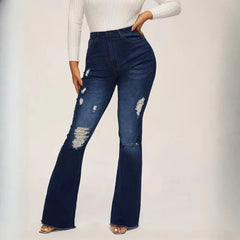 Lunivop  Autumn Skinny Woman Jeans Flared Pants with High Waist Ripped Jeans for  Knees Distressed Denim Female Pockets Cargo Black Pants