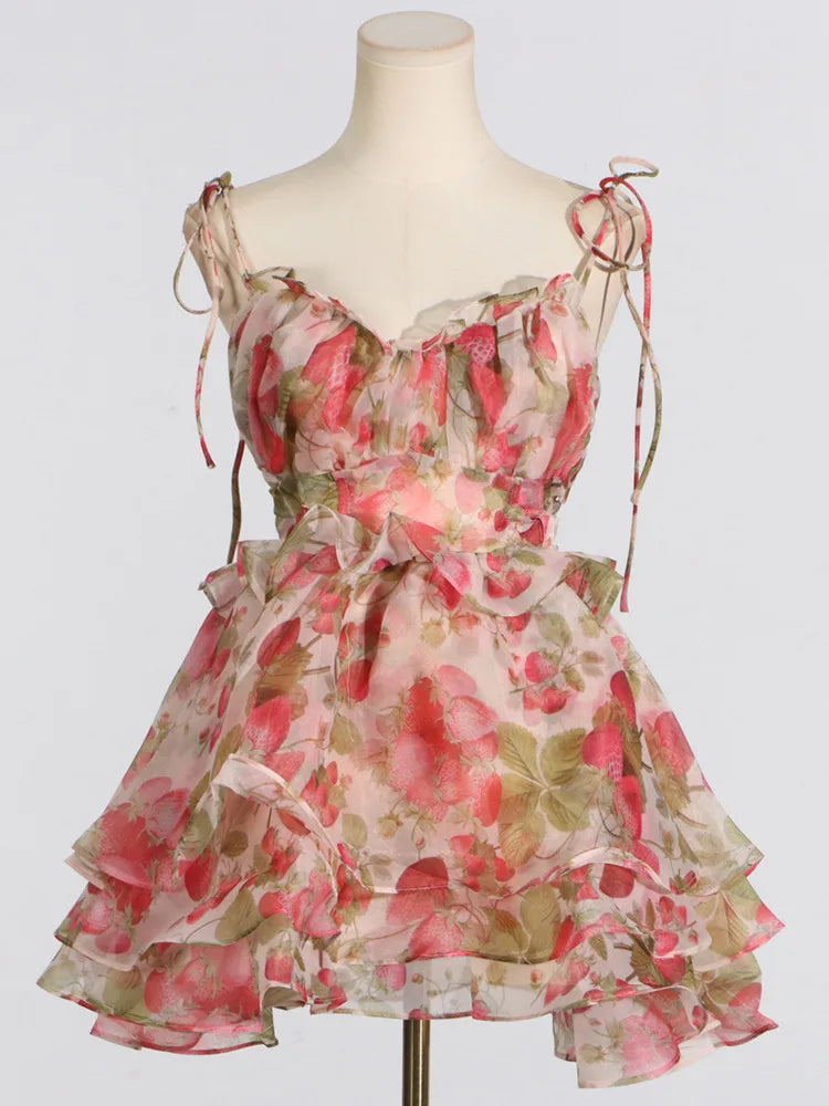 Lunivop  Fashion Printed Dress Women's Sleeveless Bow Lace Up Waist Retraction A Line Dresses 2025 Summer New Tide