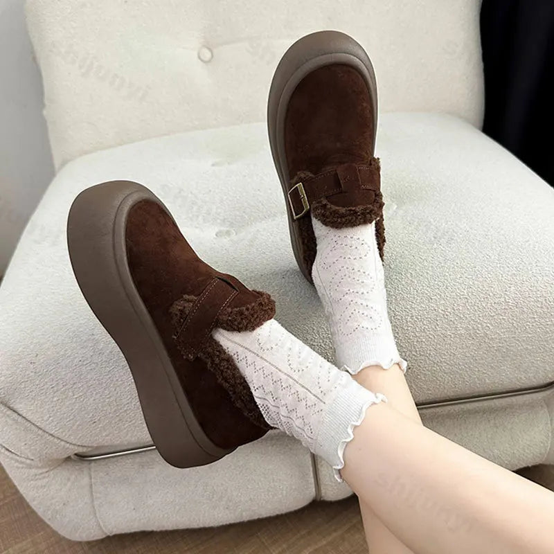 Lunivop Women Winter Casual Shoes New Moccasins Soft Platform Non-slip Loafers Fashion Warm Plush Slip on Female Cotton Shoes