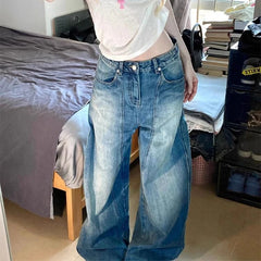 Lunivop  American Vintage Baggy Women Jeans Y2K Fashion Streetwear Distress Raw Edge Straight Pants Harajuku High Waist Pocket Trousers
