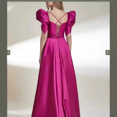 Lunivop  New Fashion Modern Sqaure Puffly Sleeve Euramerican Popular Luxury Glossy Slim High Split Satin Prom Gown Back S  formal dress