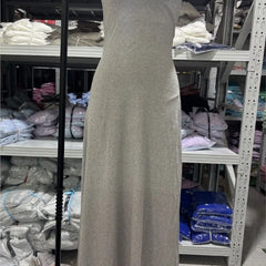 Lunivop  Fashion Loose Long Dresses European And American Grey Sleeveless Two-piece Suit Summer Casual Sexy Camisole Suit