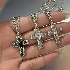 Lunivop Stainless Steel Chain Black Cross Necklace For Women Men Vintage Punk Simple Geometric Pendant Necklace Choker Jewelry