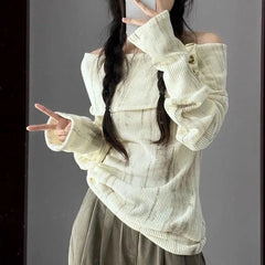 Lunivop  Y2k Off Shoulder Women Sweatshirt Korean Style Long Sleeve Pullovers Harajuku Slash Neck Hoodie Slim Autumn Vintage Tops