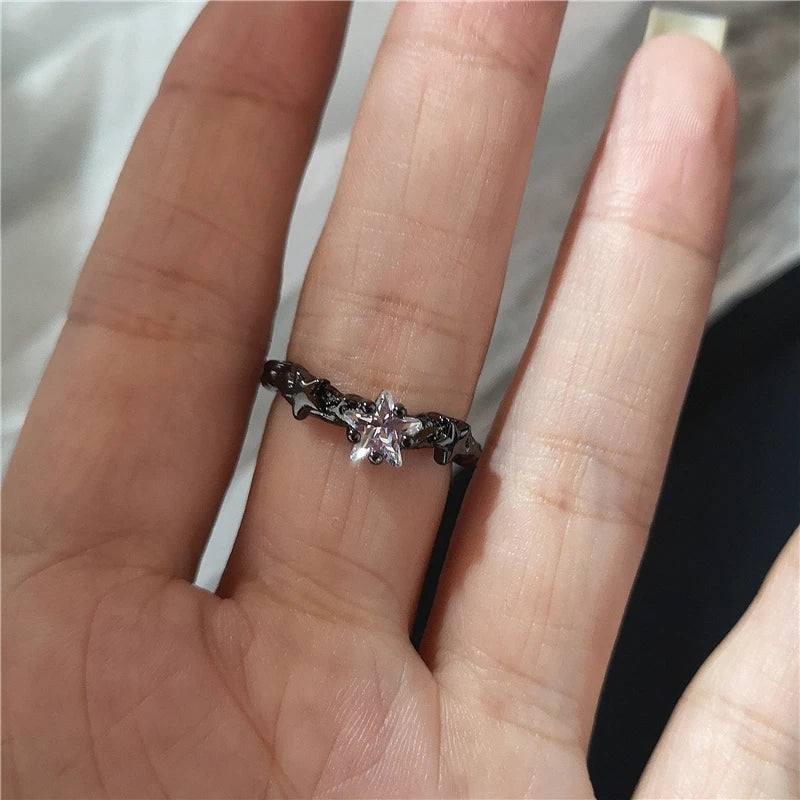 Lunivop Kpop Creative Y2K Gothic Irregular Crystal Star Bowknot Aesthetic Rings Women Grunge Punk Vintage Fashion Jewelry Accessories