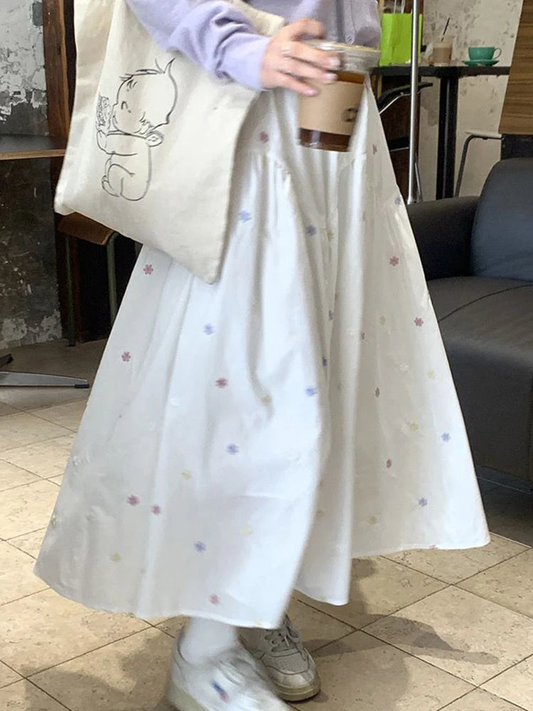 Lunivop Sweet Floral Long Skirts Women High Waist Loose Elegant Skirt French Vintage Casual Preppy Style Female Cute A Line Skirt