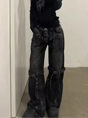 Lunivop Black Women's Jeans High Waist Hip Hop Straight Fashion Pants Streetwear Harajuku Y2K Star Female Wide Leg Denim Trouser