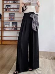 Lunivop  Chic Lace Up Suit Wide Leg Pant Women Elegant Loose High Waist Bow Trousers Korean Fashion Female Casual Sweet Pants New