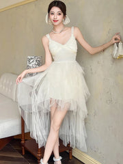 Lunivop  New White Elegant Lace Sling Sexy Dress Summer Fashion Patchwork Ruffled Luxury Dress Women Korean Elegant Birthday Dresses
