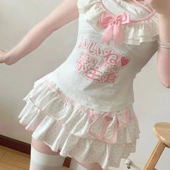 Lunivop  Deeptown Harajuku Y2k Lolita Mini Skirt Women Bow Japanese Style Kawaii Pleated Skirts Sweet Dot Ruffles Cake Layered Skirts