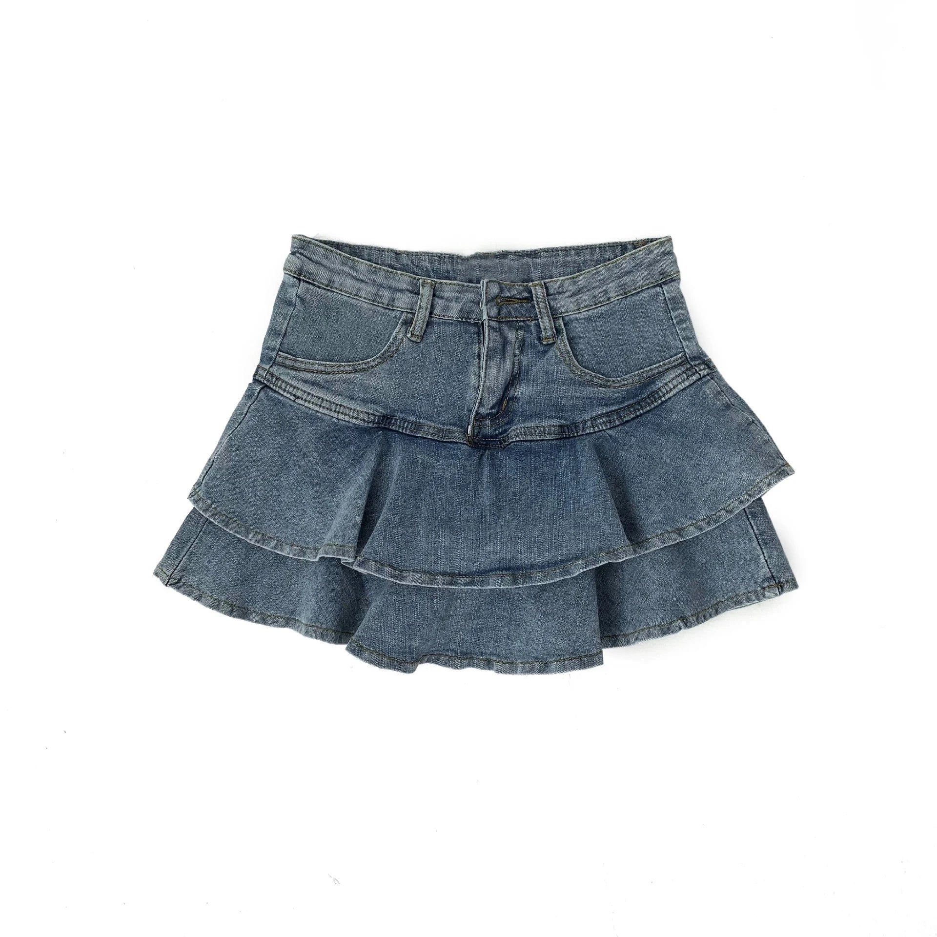 Lunivop Vintage Denim Skirt Shorts Women Summer Korean Fashion High Waist A-line Wash Blue Slim Cute Sexy Mini Jeans Ruffle Skirt Female