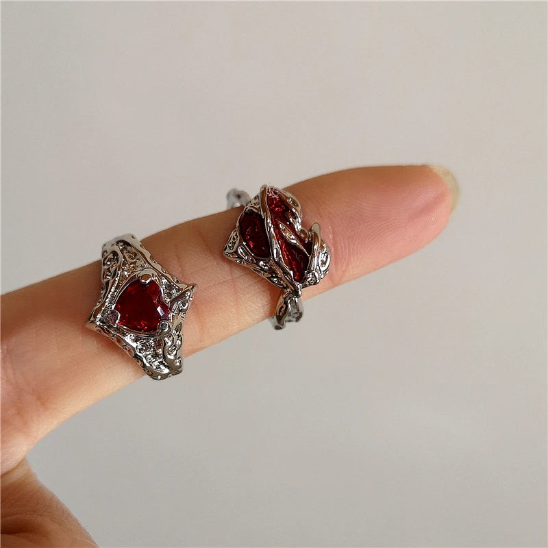 Lunivop Liquid Irregular Red Crystal Heart Pearl Star Rings Women Y2K Gothic Animal Ring Aesthetic Creative Grunge Jewelry Accessories