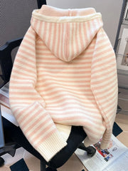 Lunivop Pink Striped Sweet Cardigan Women Cute Cartoon Long Sleeve Knitted Sweaters Vintage Kawaii Preppy Style Japan Pockets Tops Coats