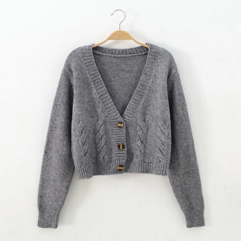 Lunivop Cable Knit Crop Sweater Cardigan Women V-neck Button Front Knitted Cardigan Jacket Fall Winter 2025 Casual Outfit