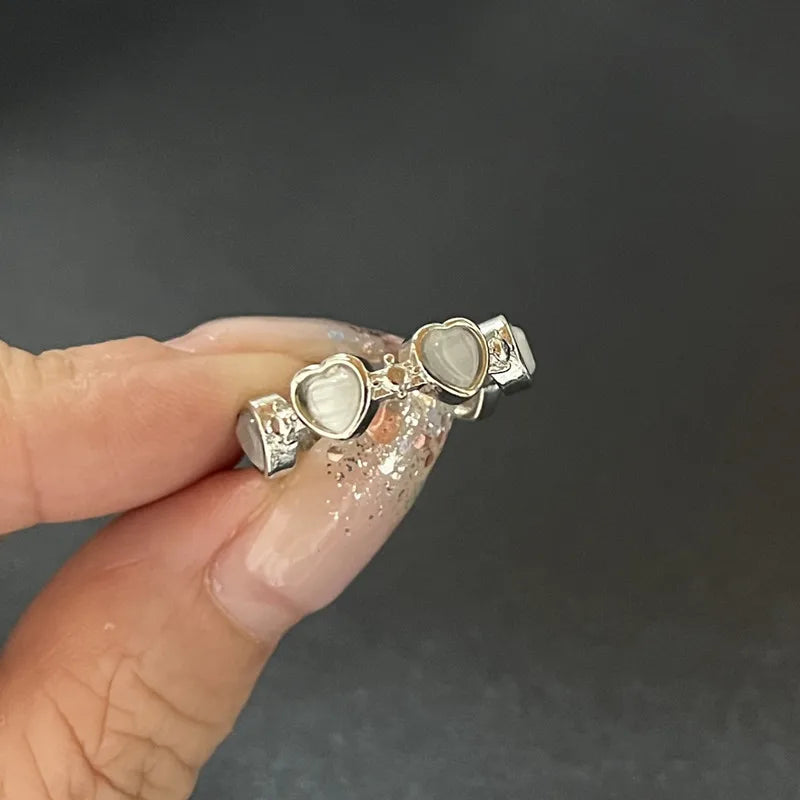 Lunivop Kpop Fashion Goth Vintage Opal Crystal Heart Star Rings Set For Women Aesthetic Y2K EMO 2000s Scenes Jewelry Grunge Accessories