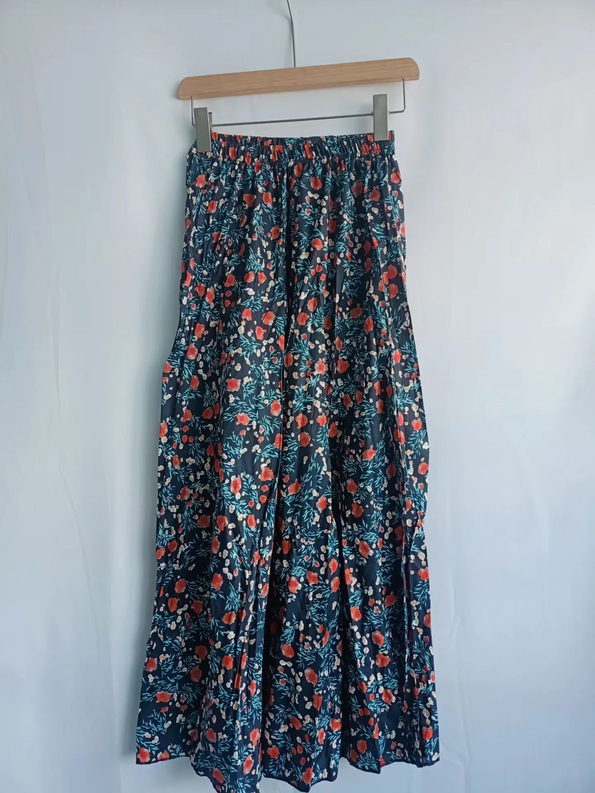 Lunivop  Vintage Blue Flower Print Skirt for Women Summer New High Waist A-line Skirts Lazy All-match Mid-length Loose Faldas Mujer