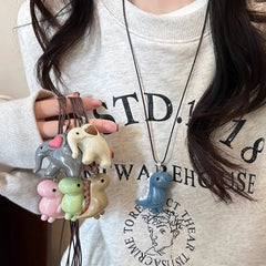 Lunivop Sweet Cute Elephant Dinosaur Pendant Necklace for Women Men Fashion Long Rope Chain Necklace Vintage Y2K Jewelry Accessories