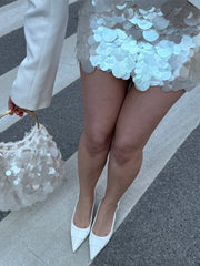 Lunivop  Iridescent Paillette Sequin Mini Skirt High-Waisted Flared A-Line Summer Fashion Chic Mermaid Women Beach Y2K Sweet Skirt