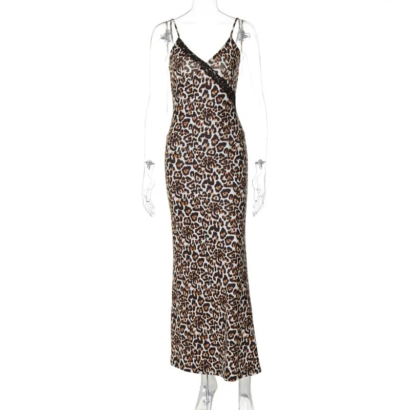 Lunivop Leopard Print Spaghetti Strap V Neck Bodycon Y2K Women'S Dresses Summer Streetwear 2024 New Fashion Casual Clothes