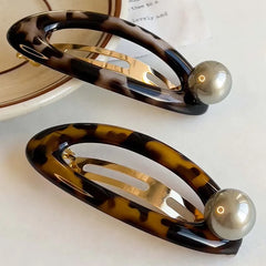 Lunivop  Vintage Leopard Print Oval Hair Clip for Women Elegant Acetate Pearl BB Spring Hair Clip Barrette Hair Accessories
