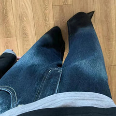 Lunivop  Harajuku Wide Leg Jeans for Women Vintage Deep Blue High Waist Full Length Pants Autumn 2000S Streetwear Loose Straight Trousers