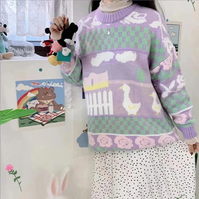Lunivop Pastel Pink Cable Knit Sweater Pullovers Women Teen-girl Long Sleeve Crew Neck Cozy Jumper Soft Girl Fairy Kei Harajuku Outfit