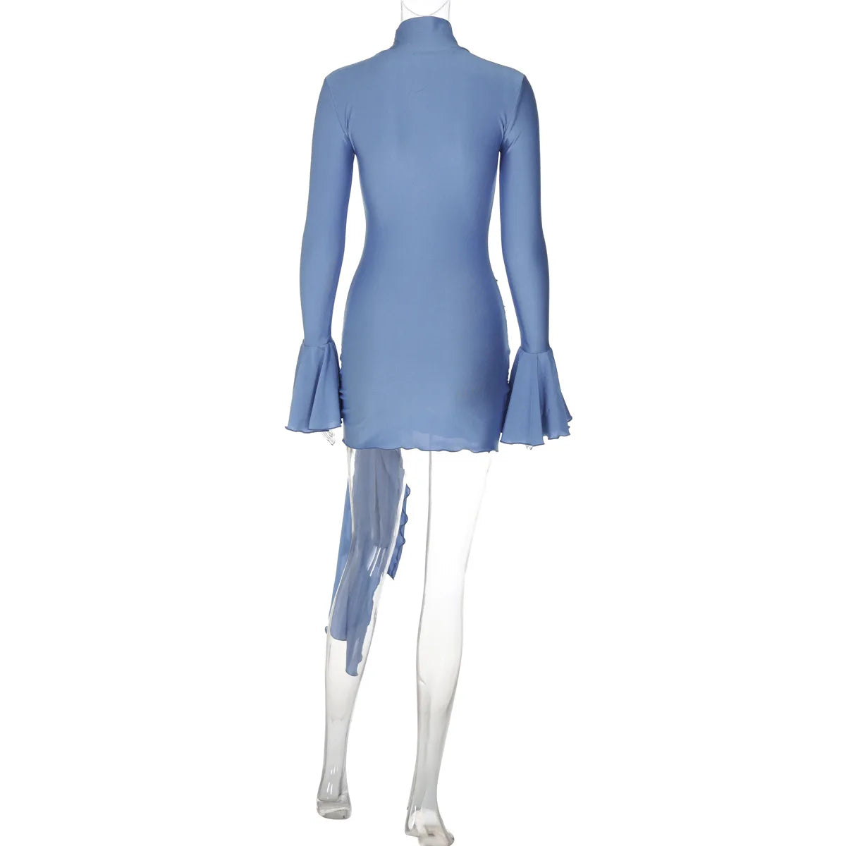 Lunivop Stand Collar Long Flare Sleeve Bandage Ruched Bodycon Women'S Dresses Korean Ladies Dress Y2K Streetwear  Casual Clothes
