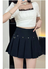 Lunivop  New Black Pleated Skirt for Women Summer High Waist Beading A-line Skirts Y2k Fashion All-match Faldas Sexy Mujer