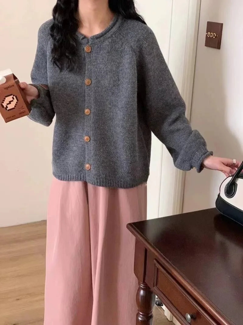 Lunivop Women Sweater Cardigan Soft Knitted Button-Down Long Sleeve Plain Sweater Jacket Top Fall Winter Korean Ladies Chic Outfit
